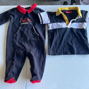 Set of Ferrari baby clothes. Footie and polo. Sizes on pics.